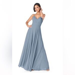 Azazie Avelina Chiffon Dusty Blue Bridesmaid Dress - size A8